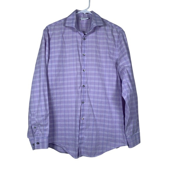 Calvin Klein Lavender Tattersall Check Dress Shirt Size 15 32/33 Euc #Ds-1632